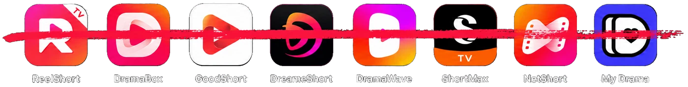 Ícones de outros aplicativos de dramas riscados